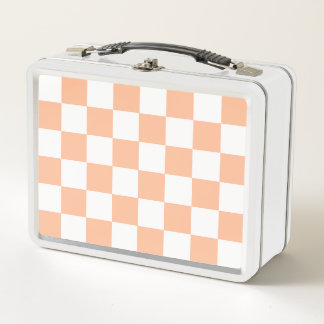 Peach Fuzz Chequered Gingham Pattern Metal Lunch Box