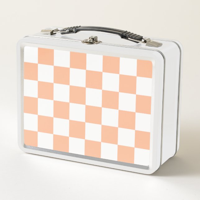 Peach Fuzz Chequered Gingham Pattern Metal Lunch Box (Front)