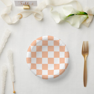 Peach Fuzz Chequered Gingham Pattern Paper Plate