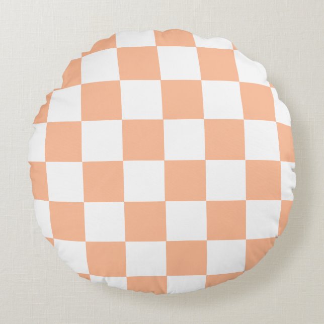 Peach Fuzz Chequered Gingham Pattern Round Cushion (Front)