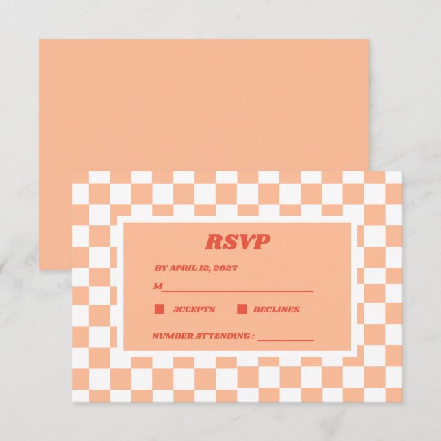 Peach Fuzz Chequered Gingham Pattern RSVP Card (Front/Back)