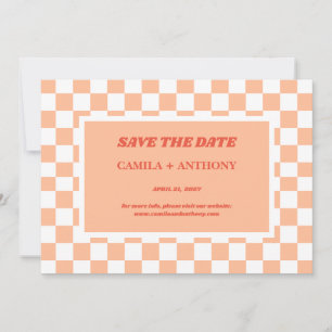 Peach Fuzz Chequered Gingham Pattern Save The Date