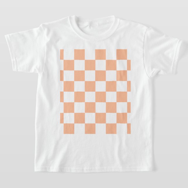Peach Fuzz Chequered Gingham Pattern T-Shirt (Laydown)