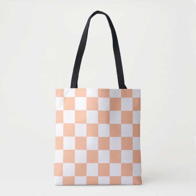 Peach Fuzz Chequered Gingham Pattern Tote Bag (Front)
