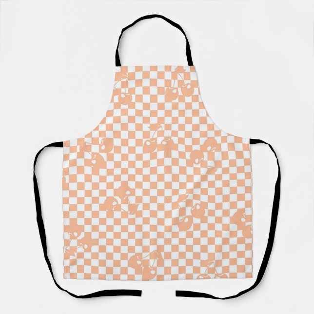 Peach Fuzz Cherry Gingham Pattern Apron (Front)