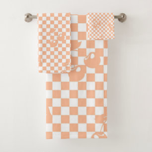 Peach Fuzz Cherry Gingham Pattern Bath Towel Set
