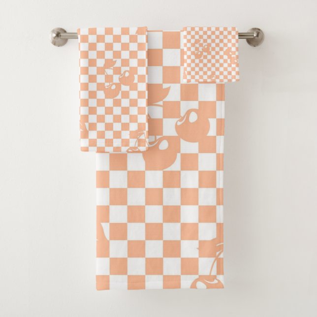 Peach Fuzz Cherry Gingham Pattern Bath Towel Set (Insitu)