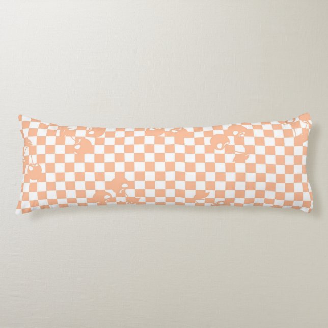 Peach Fuzz Cherry Gingham Pattern Body Cushion (Front)
