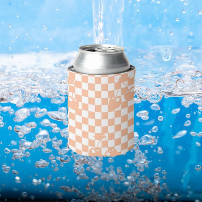 Peach Fuzz Cherry Gingham Pattern Can Cooler (Peach Fuzz Cherry Gingham Pattern Can Cooler)