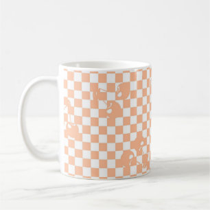 Peach Fuzz Cherry Gingham Pattern Coffee Mug