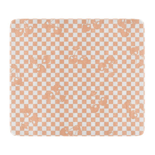 Peach Fuzz Cherry Gingham Pattern Cutting Board (Front)