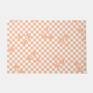 Peach Fuzz Cherry Gingham Pattern Doormat