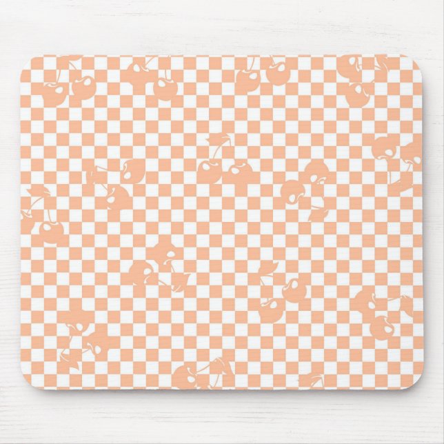 Peach Fuzz Cherry Gingham Pattern Mouse Pad (Front)