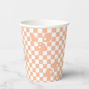 Peach Fuzz Cherry Gingham Pattern Paper Cups