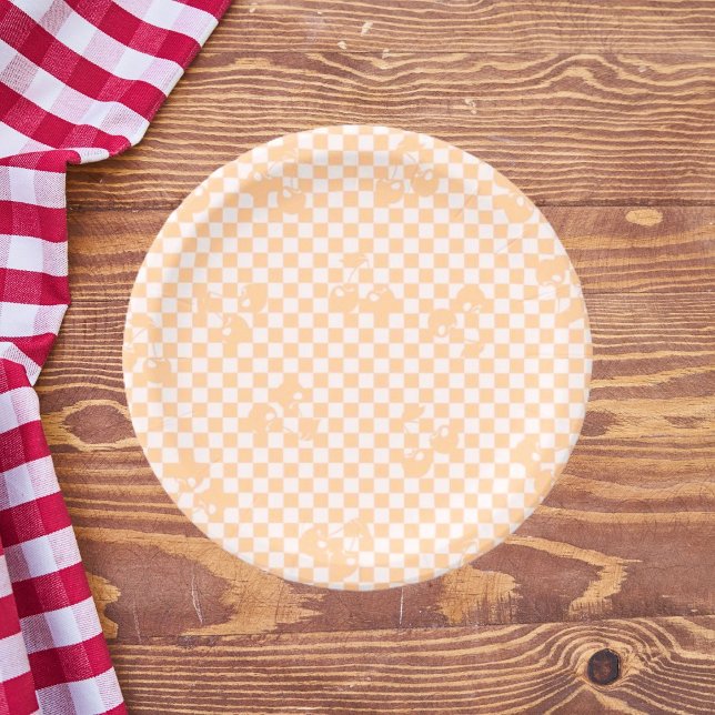 Peach Fuzz Cherry Gingham Pattern Paper Plate (Peach Fuzz Cherry Gingham Pattern Paper Plates)