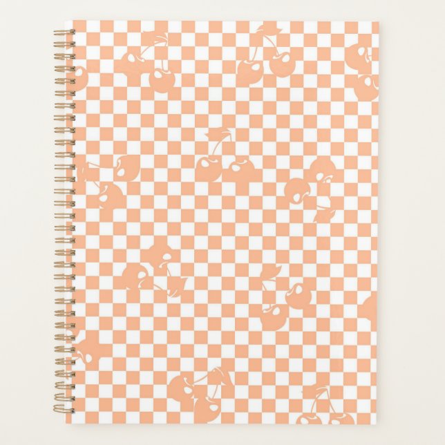Peach Fuzz Cherry Gingham Pattern Planner (Front)