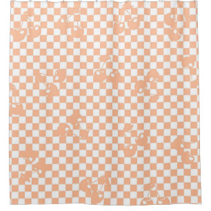 Peach Fuzz Cherry Gingham Pattern Shower Curtain