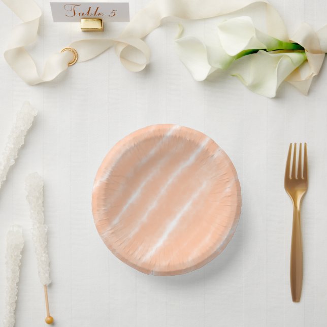 Peach Fuzz Colour Watercolor Abstract Pattern Paper Plate (Wedding)