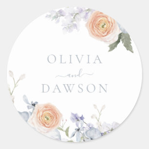Peach Fuzz Dusty Blue Modern Trendy Wedding Classic Round Sticker