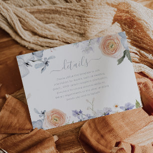 Peach Fuzz Dusty Blue Trendy Wedding Details Enclosure Card