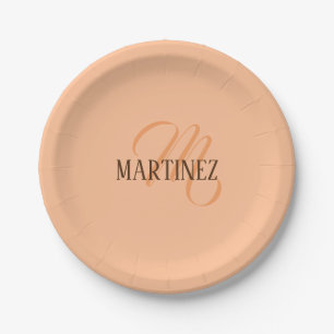 Peach Fuzz Elegant Personalised Name  Paper Plate