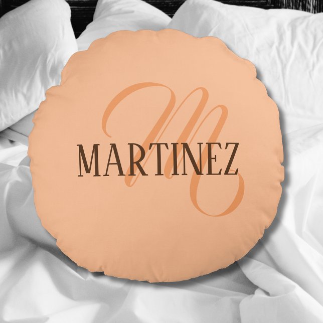 Peach Fuzz Elegant Personalised Name  Round Cushion (Creator Uploaded)