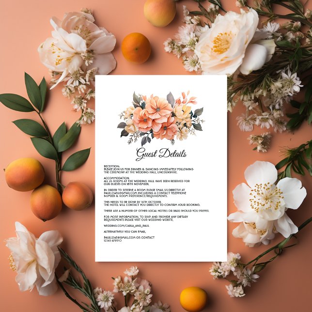 Peach Fuzz Floral Wedding Guest Details Enclosure Card (Peach Fuzz Wedding Cover)