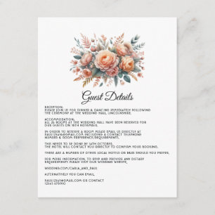 Peach Fuzz Floral Wedding Guest Details Enclosure Card