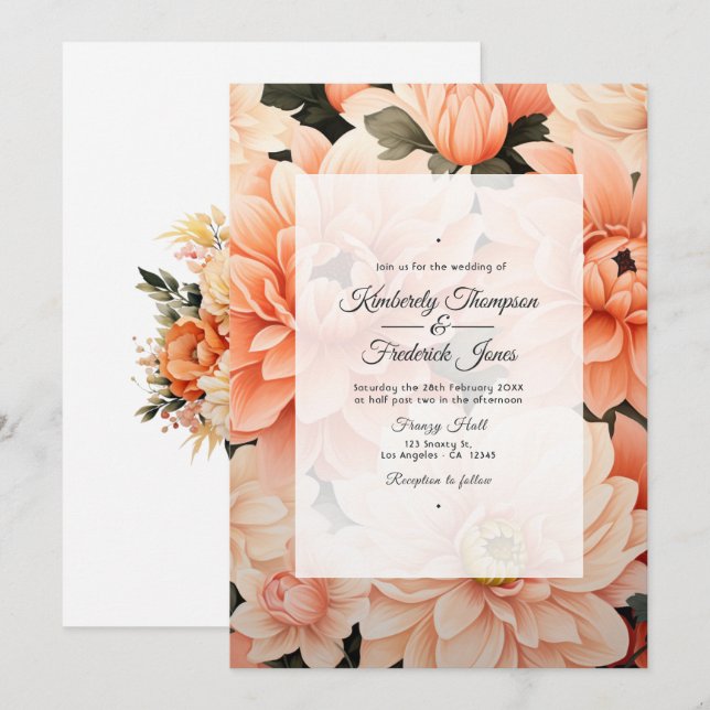 Peach Fuzz Floral Wedding Invitation (Front/Back)