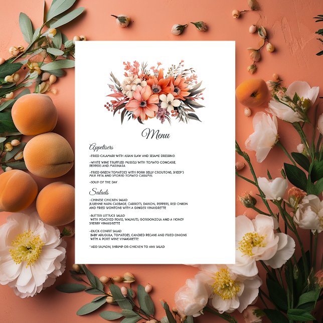 Peach Fuzz Floral Wedding Menu (Peach Fuzz Wedding
)