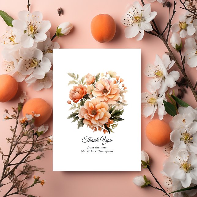 Peach Fuzz Floral Wedding Thank You Card (Peach Fuzz Wedding)