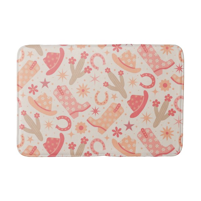 Peach Fuzz Groovy Cowgirl Boots and Hats pattern  Bath Mat (Front)