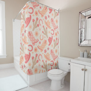 Peach Fuzz Groovy Cowgirl Boots and Hats pattern  Shower Curtain