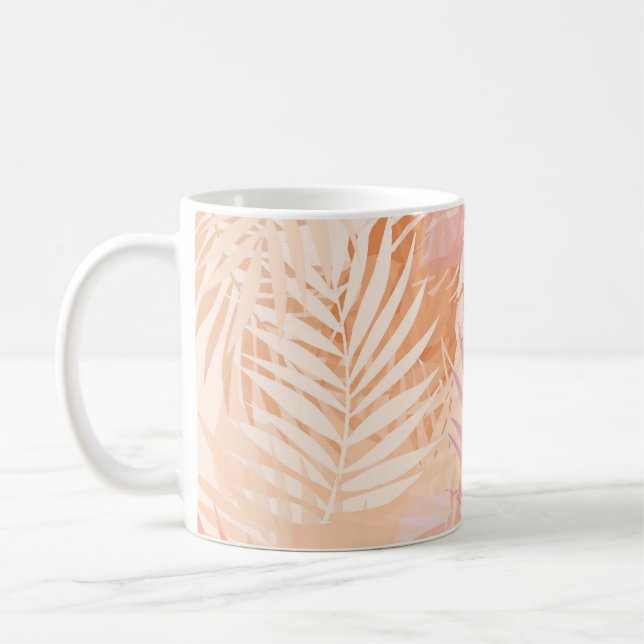 Peach Fuzz Minimalist Modern Tropical Leaves Coffee Mug (Left)