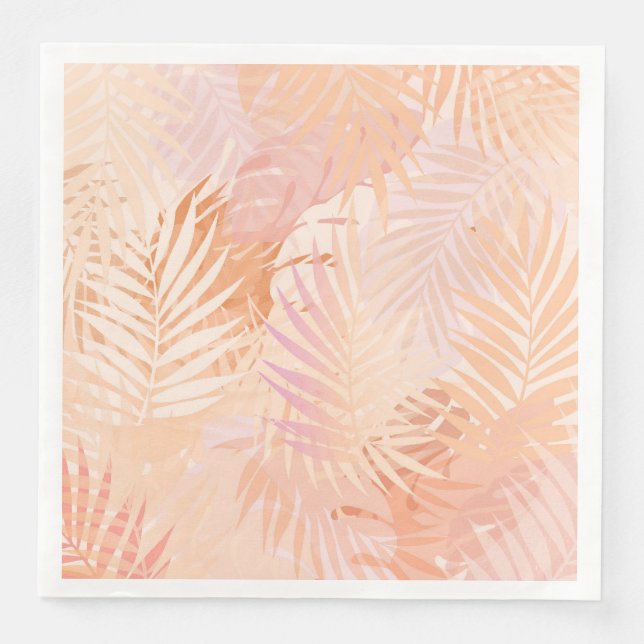 Peach Fuzz Minimalist Modern Tropical Leaves Napkin (Front)