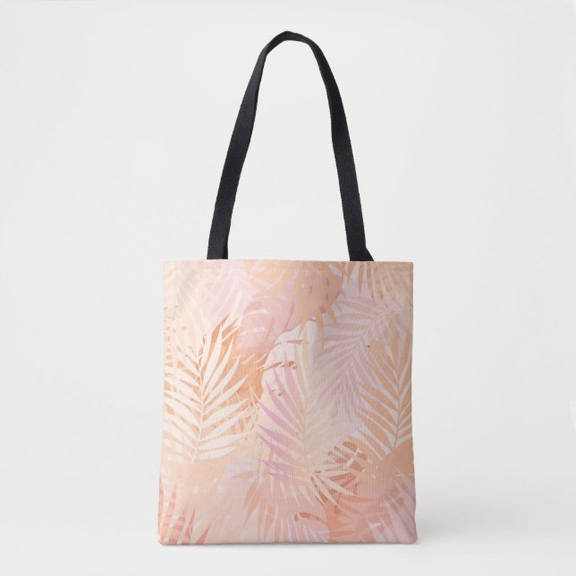Peach Fuzz Minimalist Modern Tropical Leaves Tote Bag (Front)