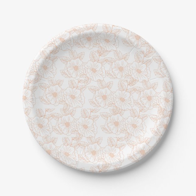 Peach Fuzz Minimalist Trendy Colour Flower Pattern Paper Plate (Front)