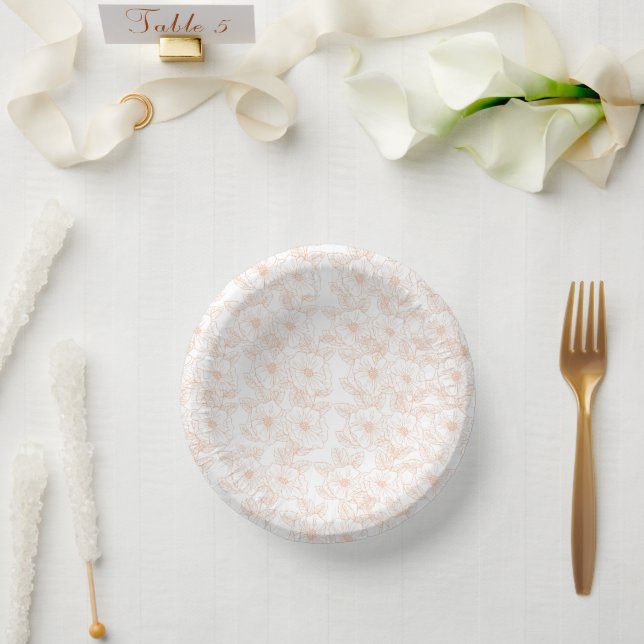 Peach Fuzz Minimalist Trendy Colour Flower Pattern Paper Plate (Wedding)