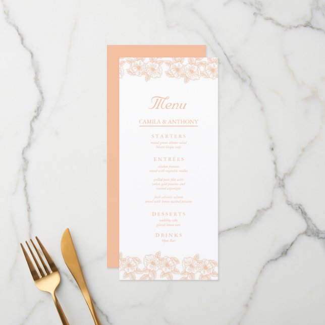 Peach Fuzz minimalist Trendy Flower Pattern Menu (Front/Back In Situ)