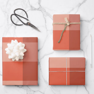Peach Fuzz Orange Chequerboard Pattern Wrapping Paper Sheet