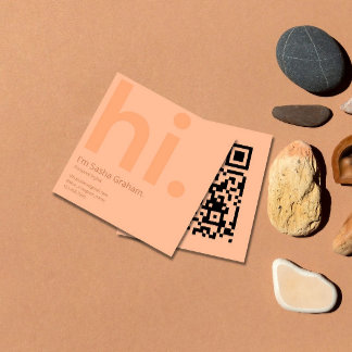 Peach Fuzz Pink Retro Hi QR Code Square Business Card