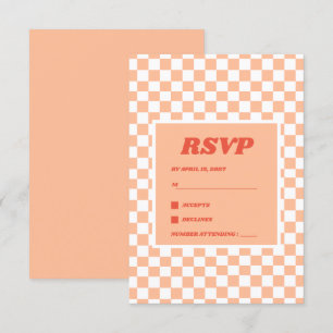 Peach Fuzz Red Chequered Gingham Pattern RSVP Card