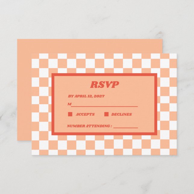 Peach Fuzz Red Chequered Gingham Pattern RSVP Card (Front/Back)