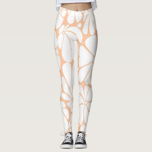 Peach Fuzz Retro 70s White Flower Graphic Design Leggings