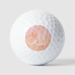 Peach Fuzz Tropical Leaves Personalised Monogram  Golf Balls