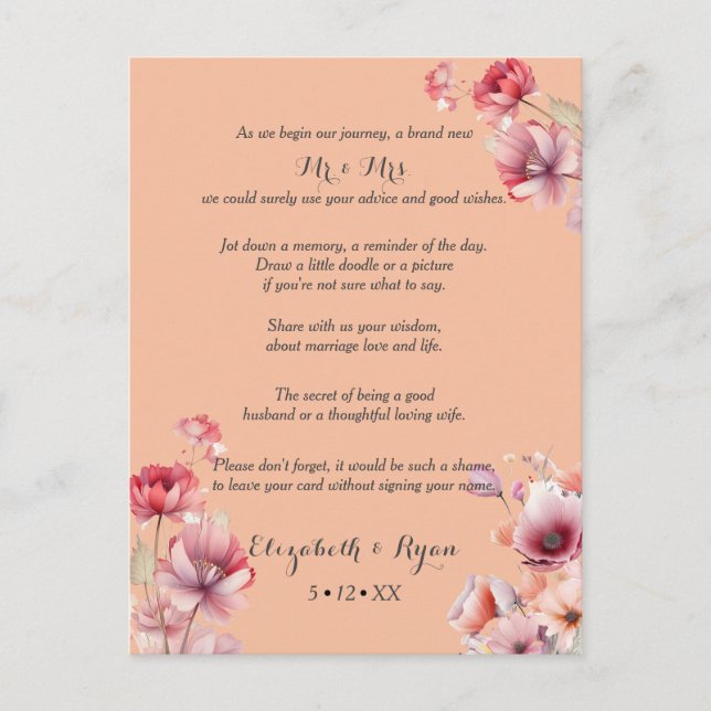 Peach Fuzz Wedding Advice Well Wishes  Card (Front)