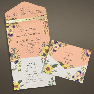 Peach Fuzz Wedding All In One Invitation