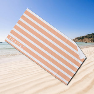 peach fuzz & white  cabana stripes  personalised beach towel