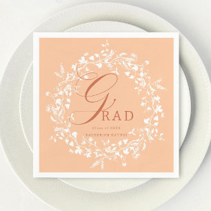 Peach Fuzz White Wildflower Wreath Graduation  Napkin