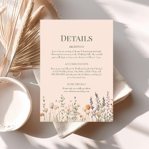 Peach Fuzz Wildflowers Wedding Details Card
